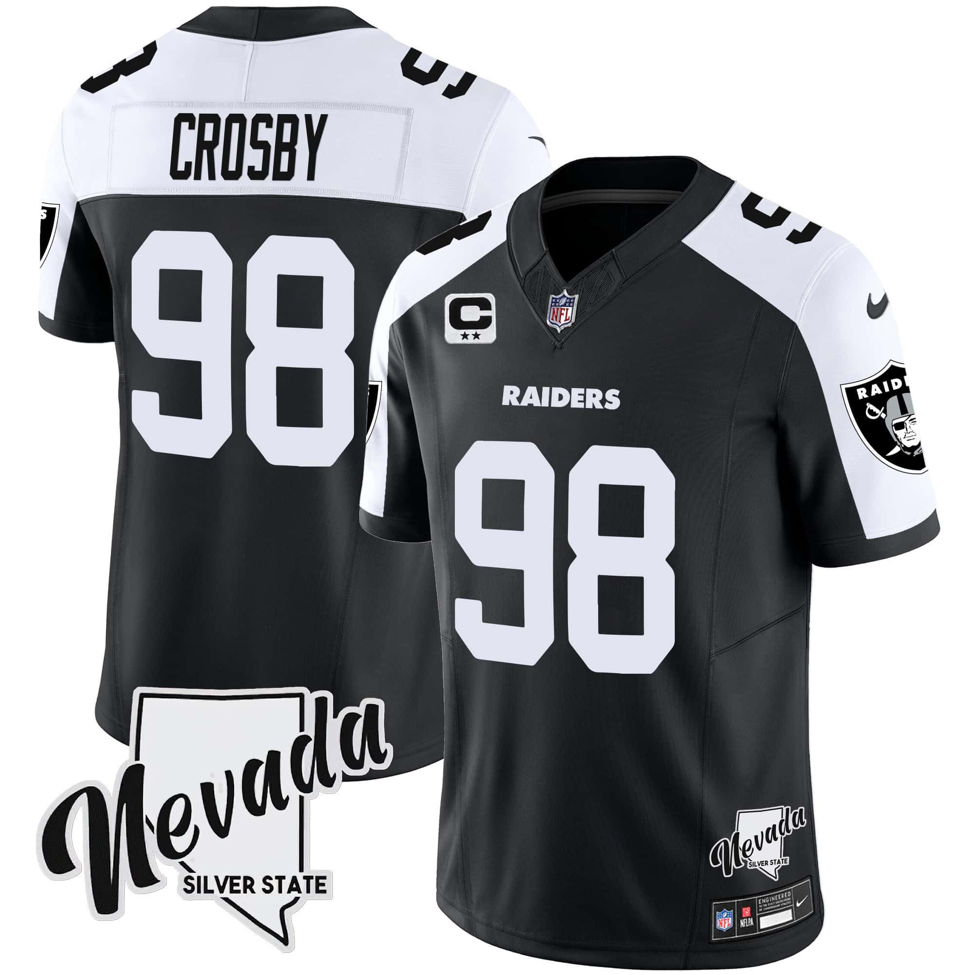 Men Oakland Raiders #98 Crosby Black 2024 Nike Nevada Silver State Patch Vapor NFL Jersey